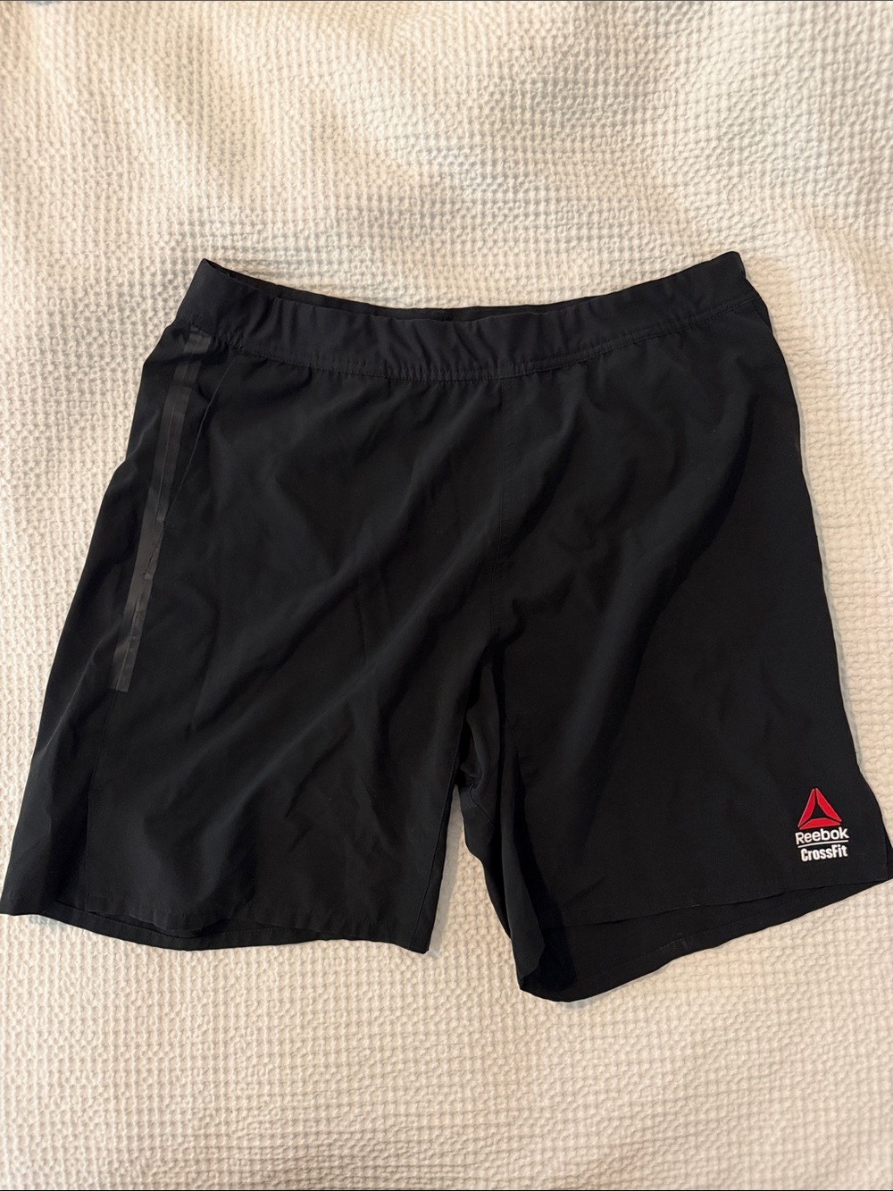 Reebok Men's Black Athletic Shorts with Red Logo